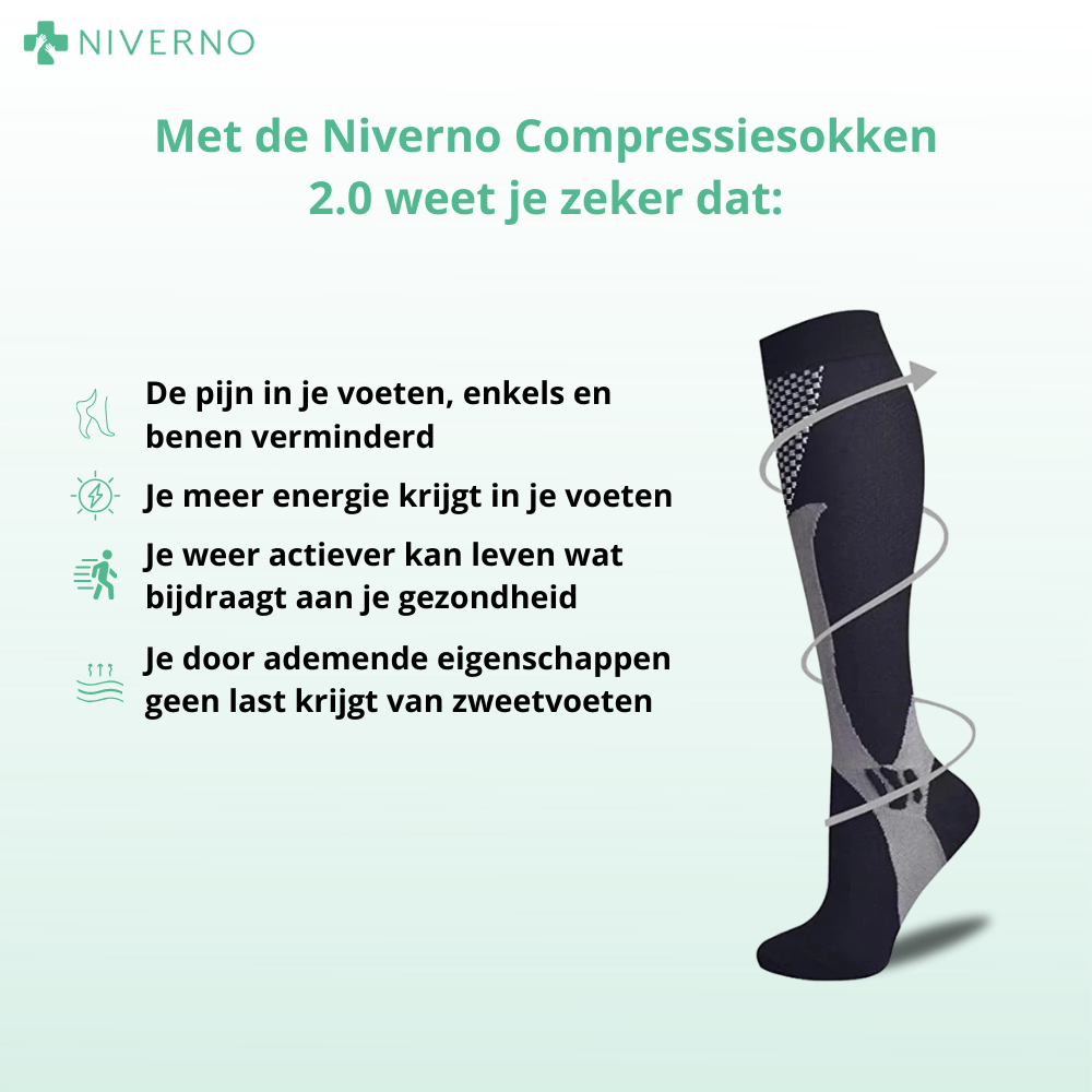 Niverno Compressiesokken 2.0 - Directe verlichting voor pijnlijke voeten en benen